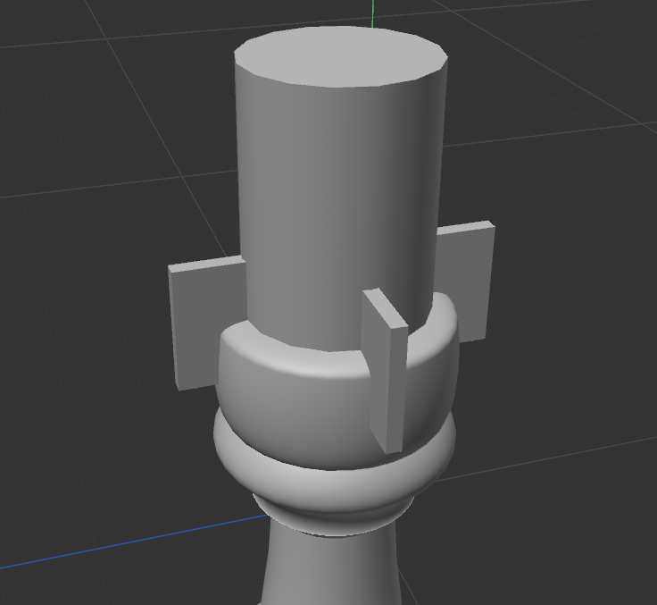 I used a cylinder and two customized cube shapes with boolean to carve out the inside of the rook. For the actual rook shape, I used a spline over an image reference and lathe tool.