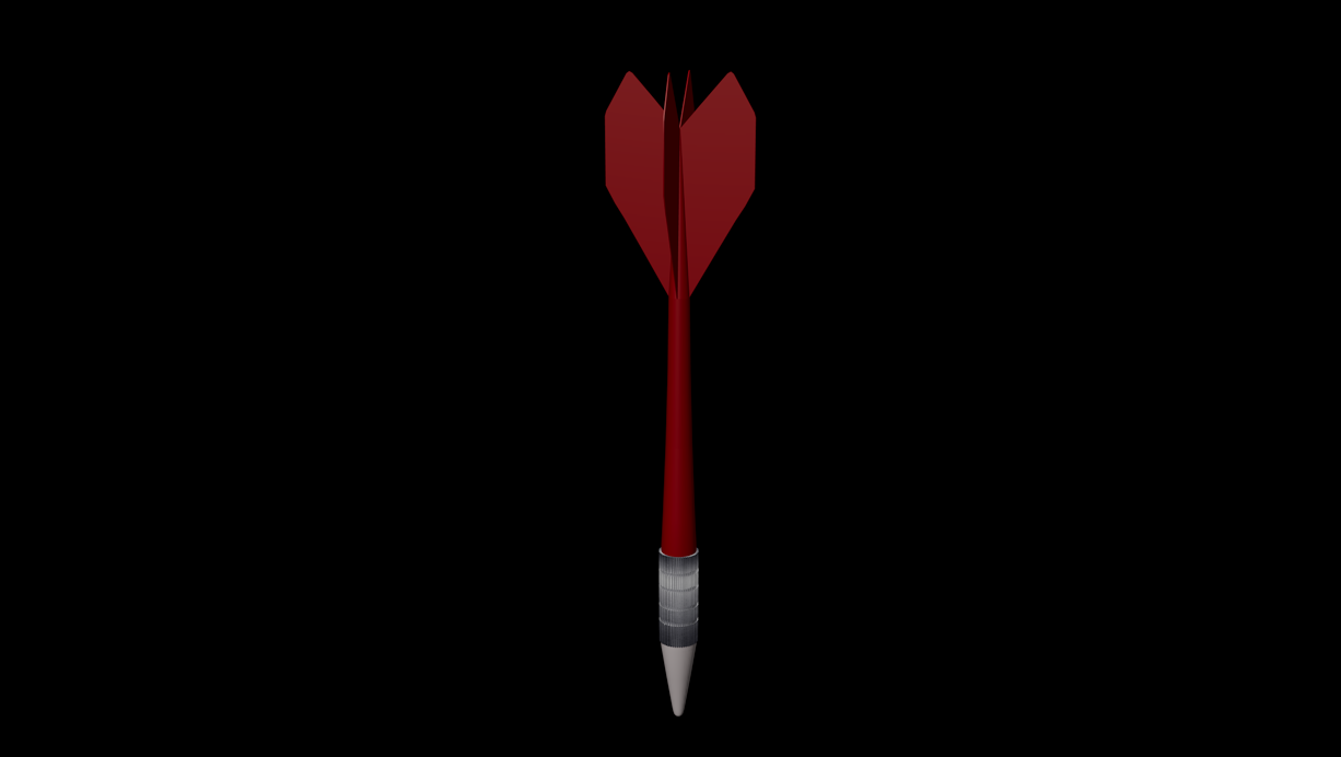 A rendered image of the red throwing dart from Cinema 4D. <div class='container'><iframe class='responsive-iframe' src='https://app.spline.design/community/file/397e2ef5-5fca-41ab-9f81-17e6e5afdee8'></iframe></div>