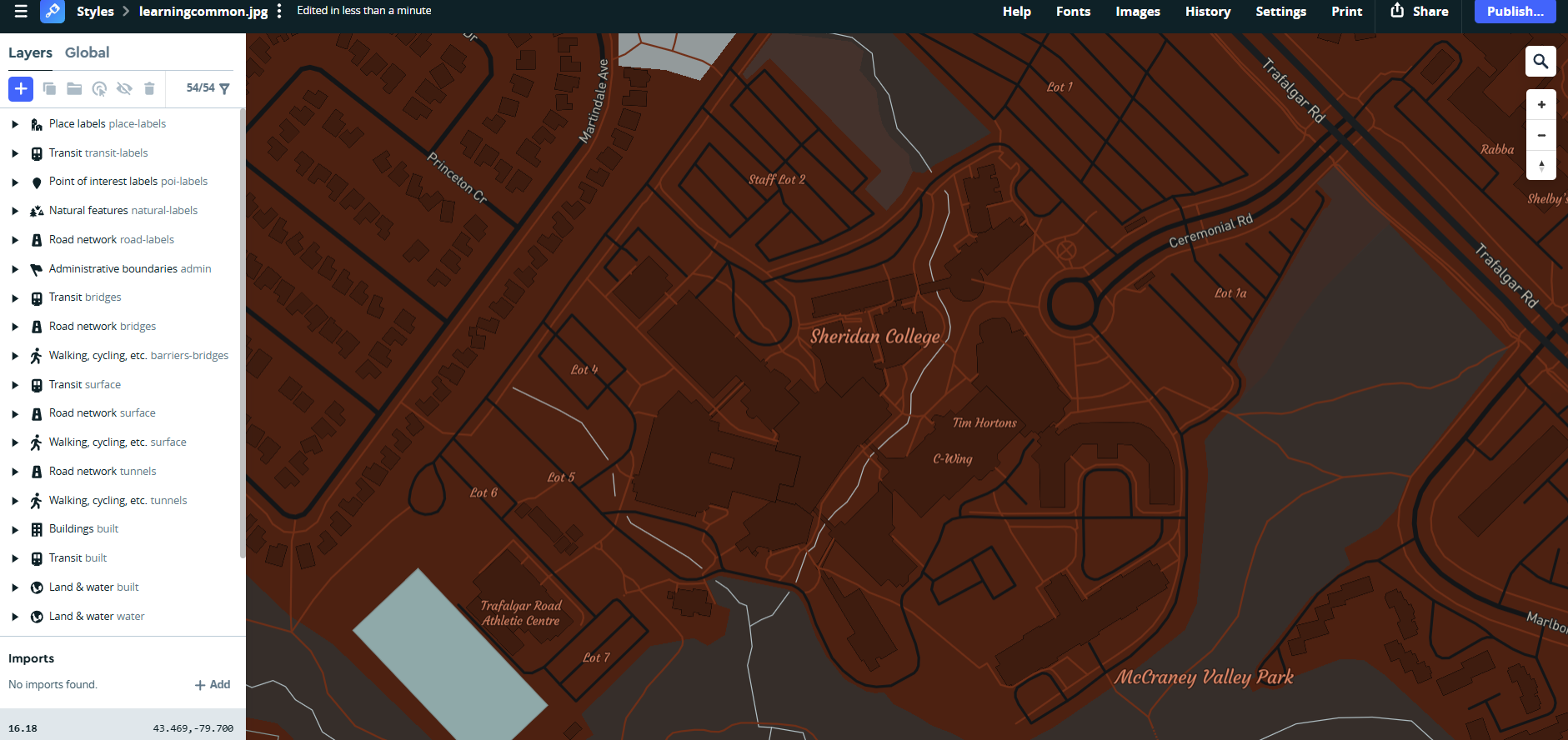 Using colours from the learning commons photo, I also explored the fonts map box offered.