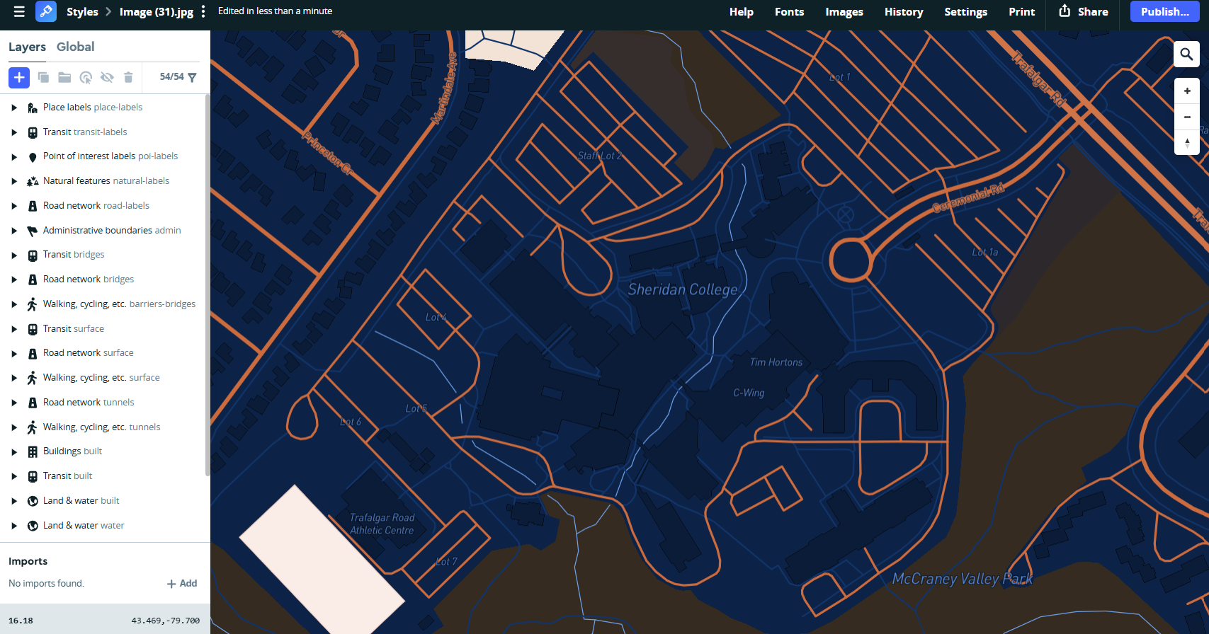 Second attempt playing around with the colours from the image to style the map.