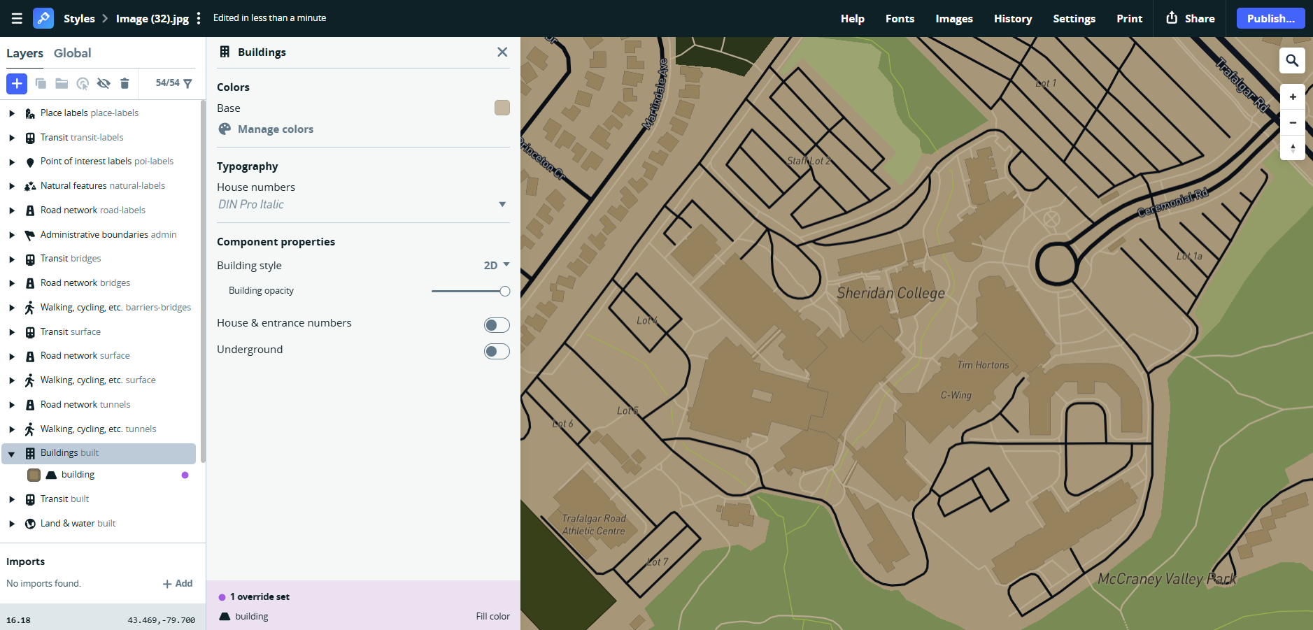 Second attempt trying out colours and looking at typography options in map box.