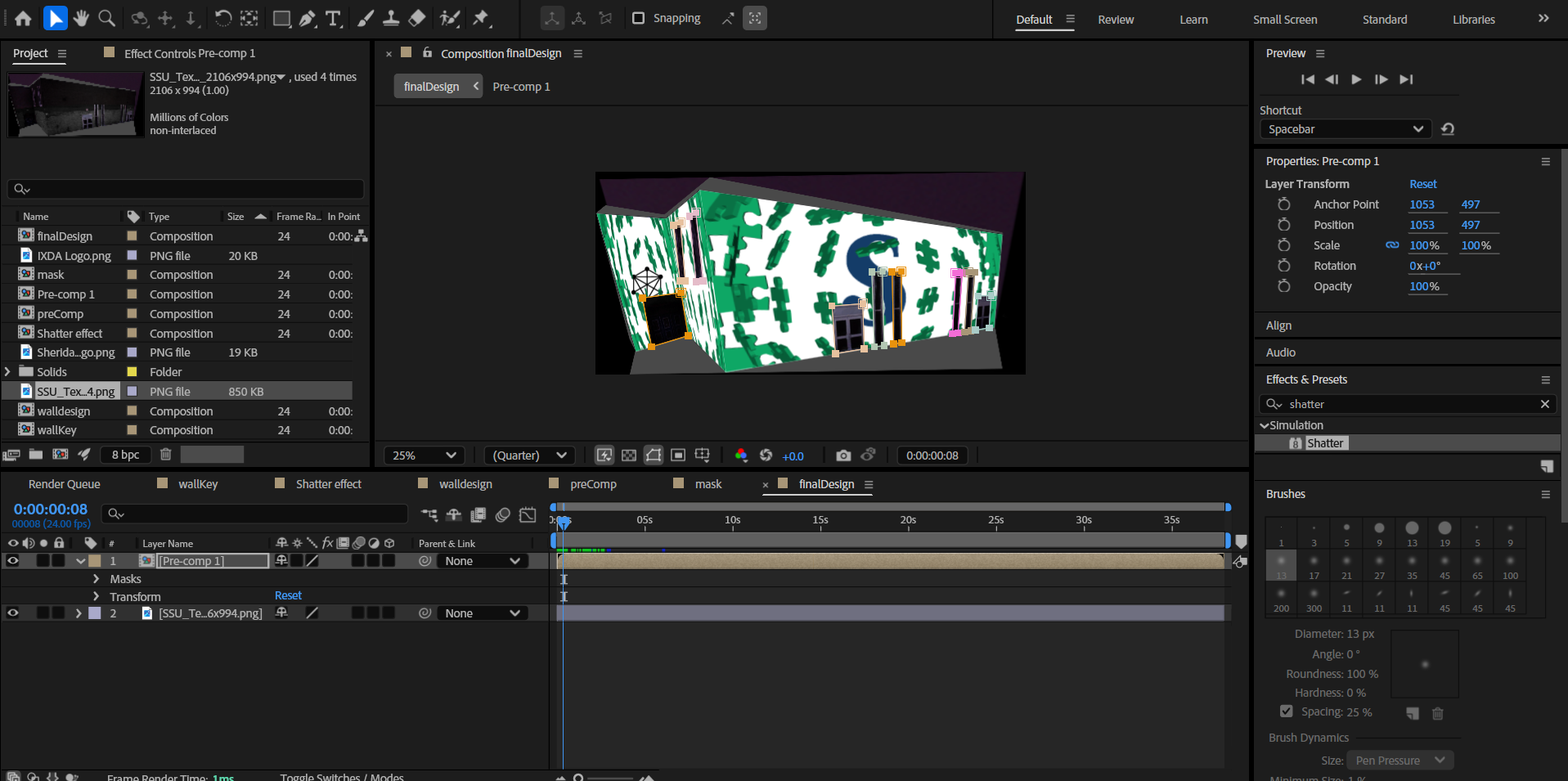 While following the fourth tutorial, I began placing the icons between the back white colour and teal colour (that consisted of the shatter effect)