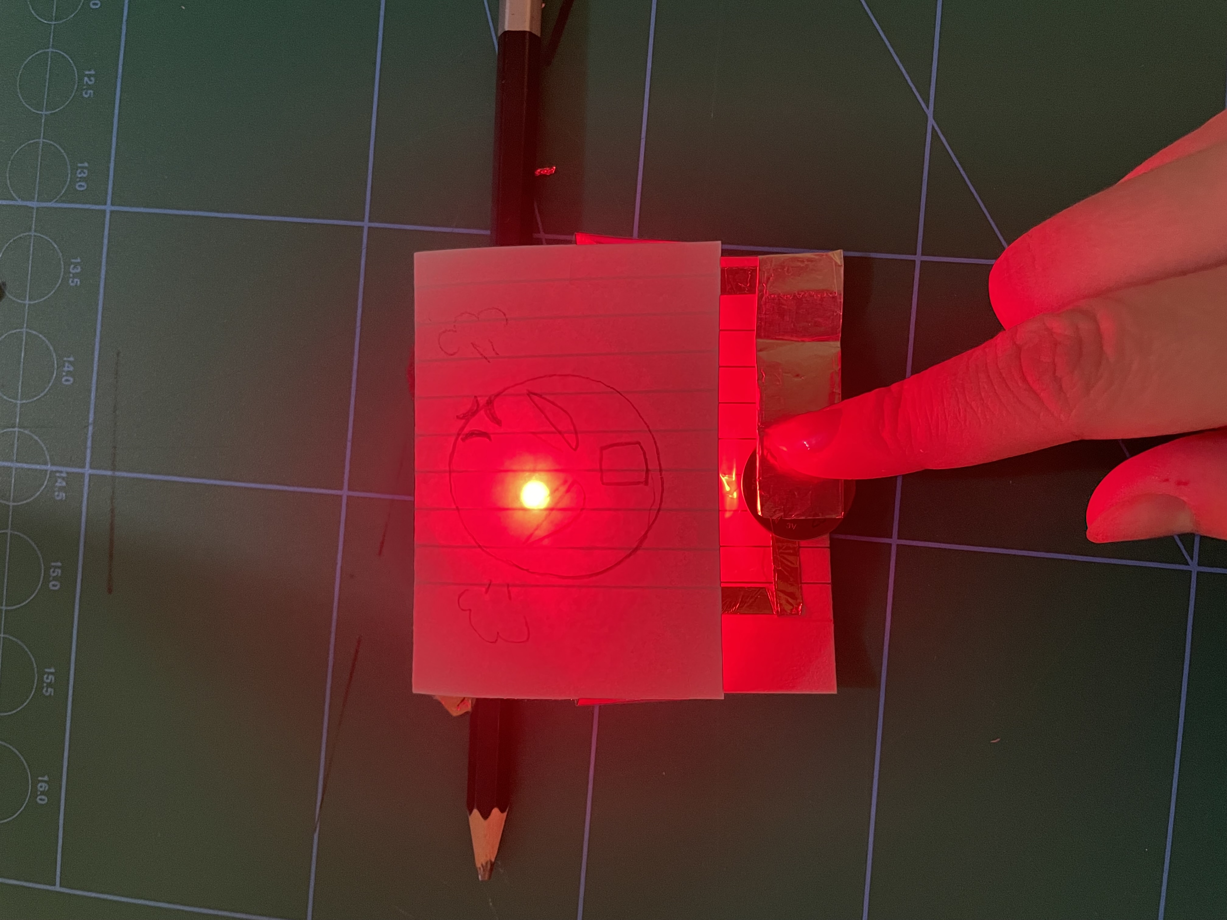 This is the circuit with an angry illustration lit up behind it.