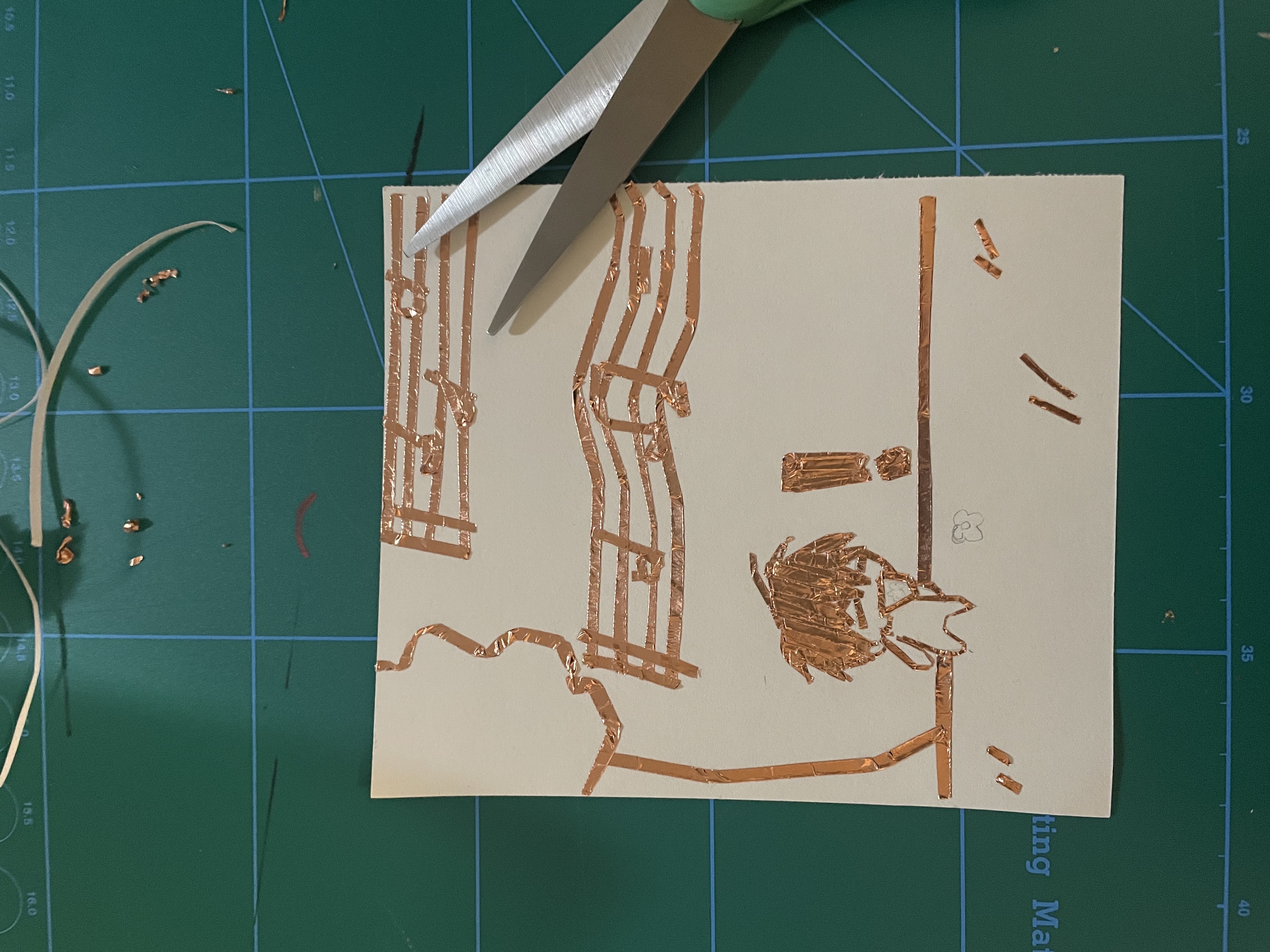 After playing with lights and connections, I decided to try making a simple drawing with copper tape. This allowed me to become more comfortable working with the tape.